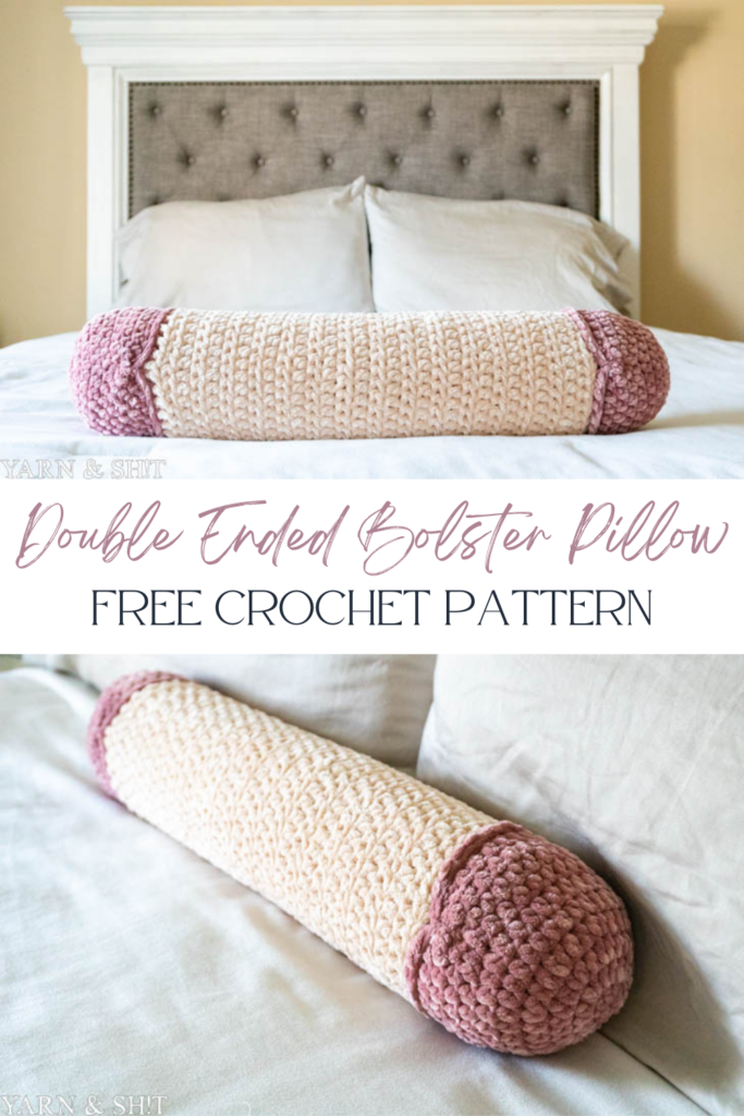 crochet penis pillow on bed